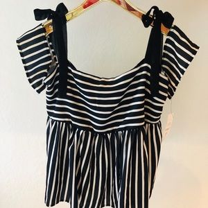 Black and White Stripe Off Shoulder Blouse Top L